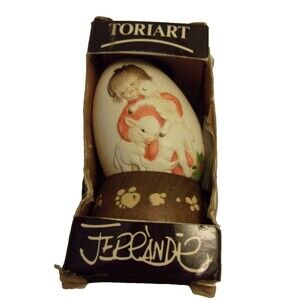 ANRI Girl with Lambs Wood Egg Ferandiz Signed Made in Italy Toriart Original Box